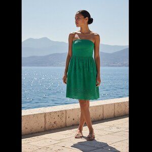 "Old Navy Vibrant Green Eyelet Strapless Sundress Smocked Size 0"